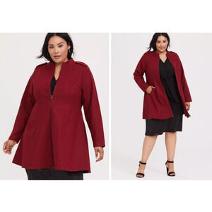 Torrid Size 3 Jacket Wool Zip Front Fit & Flare Jacket Red Pea Coat Dressy 3X